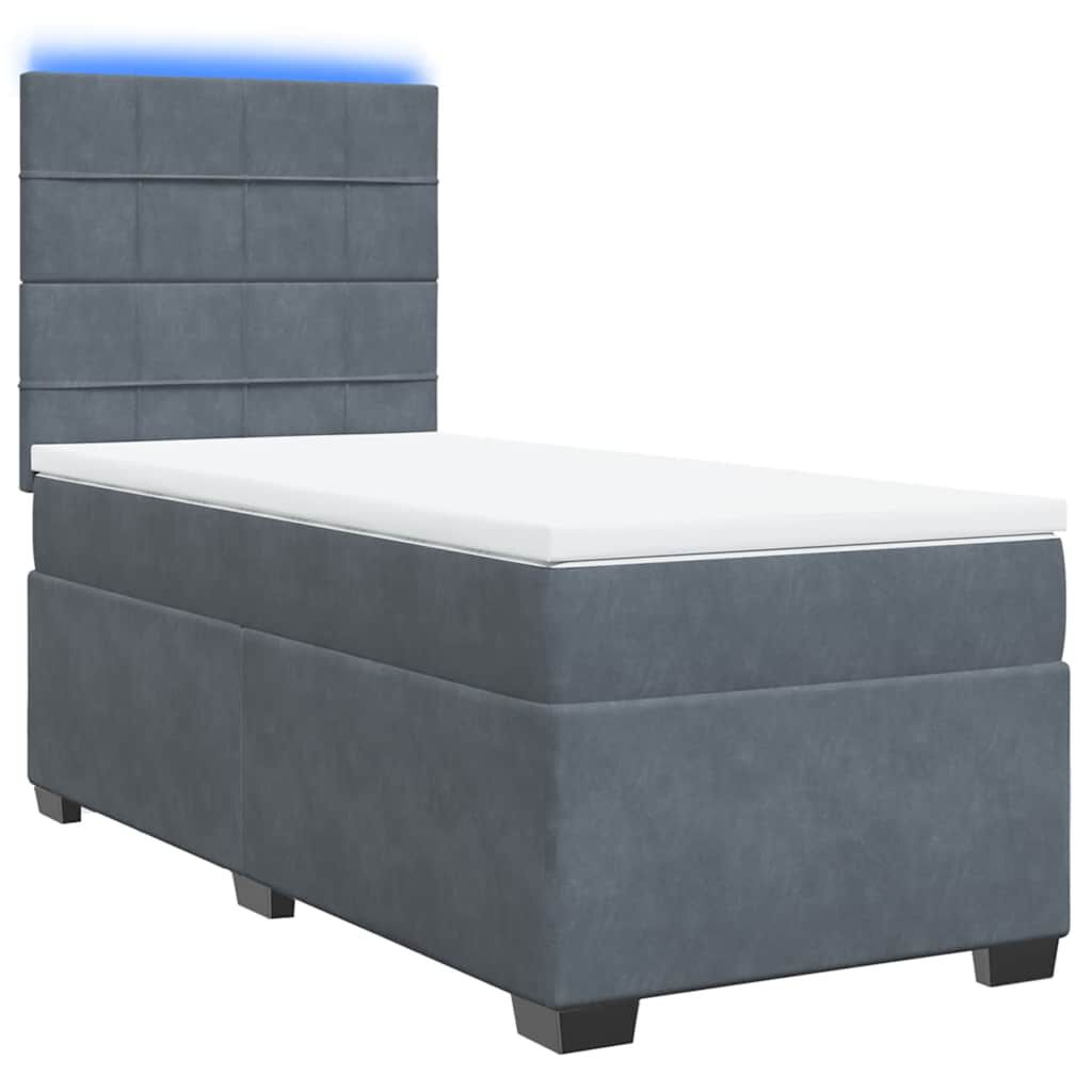 vidaXL Κρεβάτι Boxspring με Στρώμα Σκούρο Γκρι 100x200 εκ. Βελούδινο