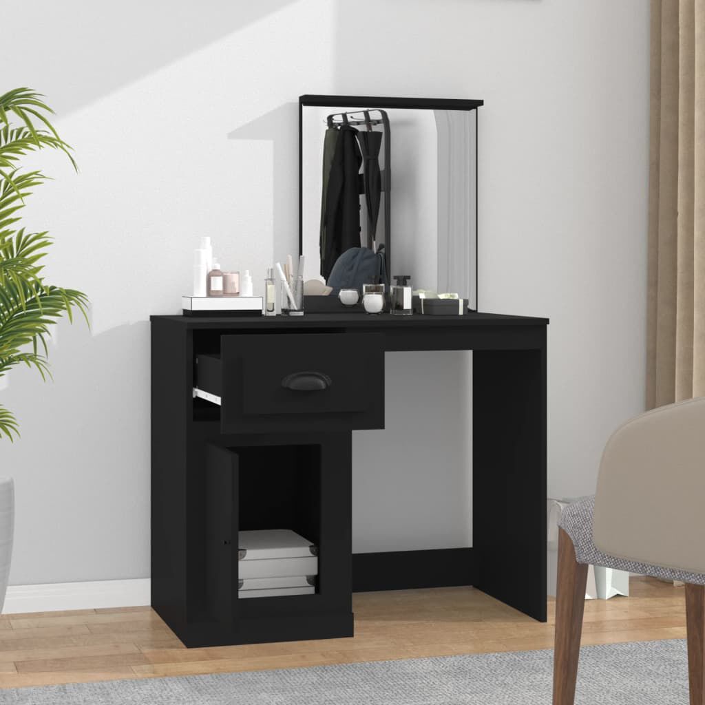 vidaXL Μπουντουάρ με Καθρέφτη Μαύρο 90x50x132,5 εκ. Επεξ. Ξύλο
