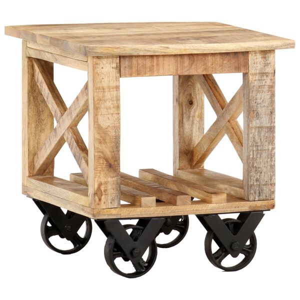 vidaXL Βοηθητικό Τραπέζι με Ρόδες 40x40x42 εκ. Ακατέργαστο Ξύλο Μάνγκο
