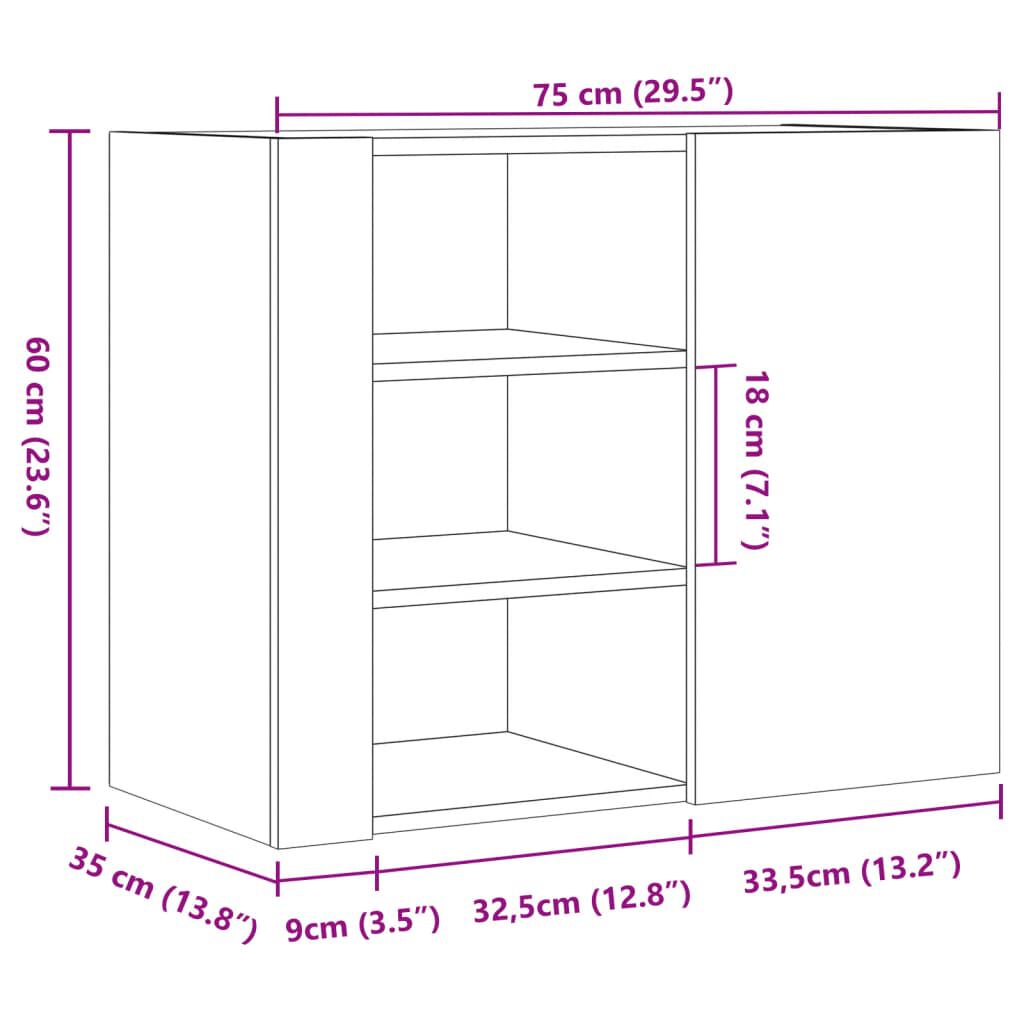 vidaXL Ντουλάπι Τοίχου Καπνιστή Δρυς 75x35x60 εκ. Επεξεργασμένο Ξύλο