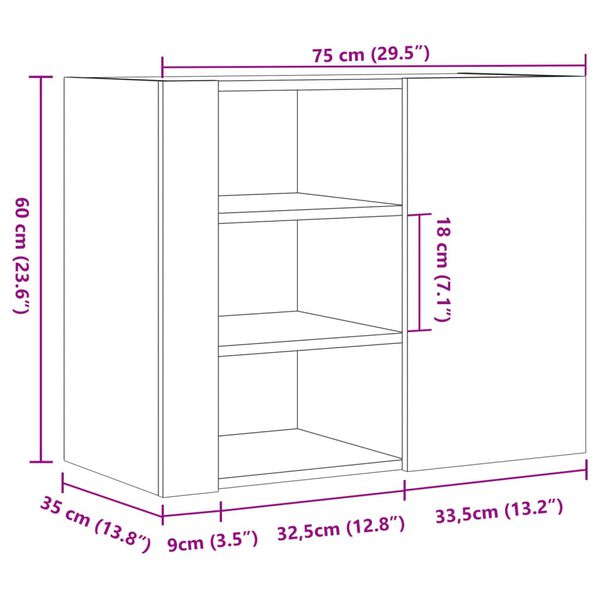 vidaXL Ντουλάπι Τοίχου Καπνιστή Δρυς 75x35x60 εκ. Επεξεργασμένο Ξύλο