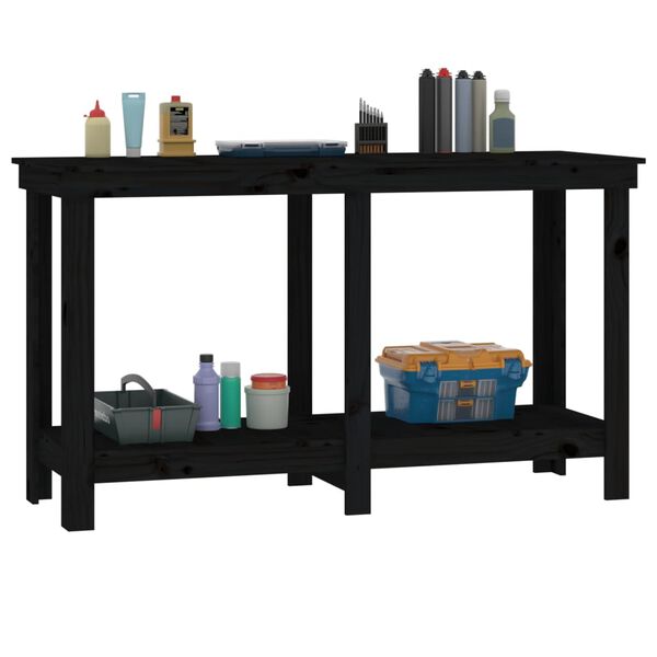 vidaXL Πάγκος Εργασίας Μαύρος 140x50x80 εκ. από Μασίφ Ξύλο Πεύκου