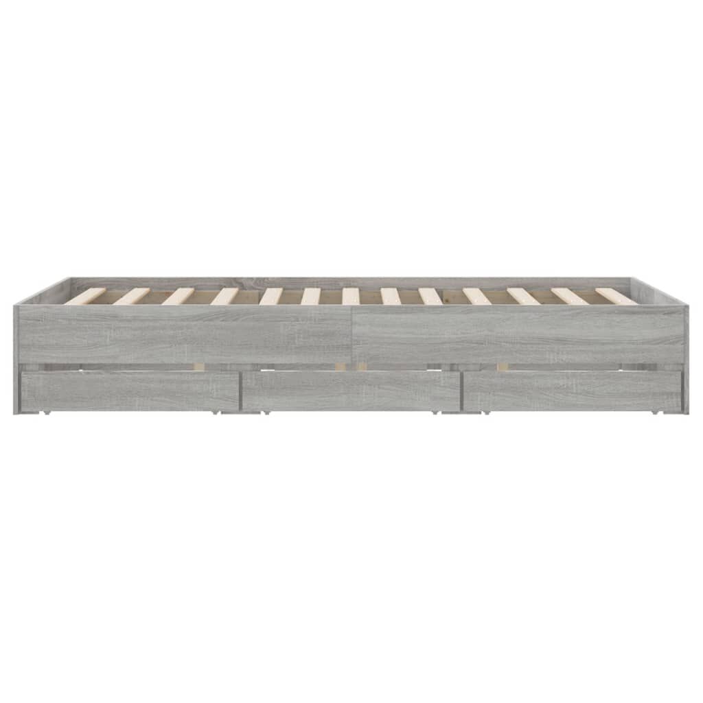 vidaXL Πλαίσιο Κρεβατιού με συρτάρια Γκρι sonoma 135x190εκ. Επεξ. Ξύλο