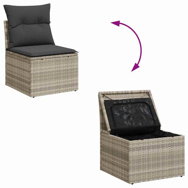 vidaXL Σετ Καναπέ Κήπου με μαξιλάρι 8 pcs Ανοιχτό γκρι Πολυ ράταν