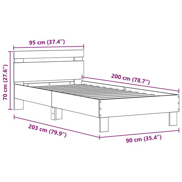 vidaXL Κρεβάτι με LED Φώτα Μαύρη Δρυς 90x200 cm Κατασκευασμένο Ξύλο