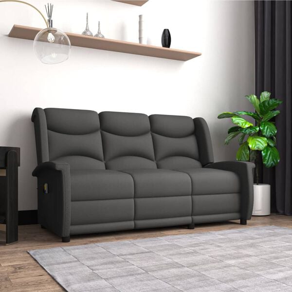 vidaXL Πολυθρόνα Μασάζ Τριθέσια Ανακλινόμενη Σκ. Γκρι Ύφασμα Μικροϊνών