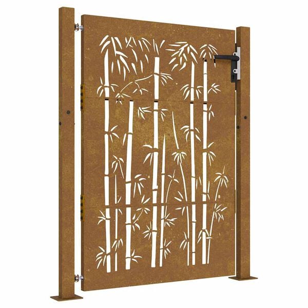 vidaXL Πόρτα Κήπου από Μπαμπού με Σχέδιο από Ατσάλι Corten 105 x 155 εκ.