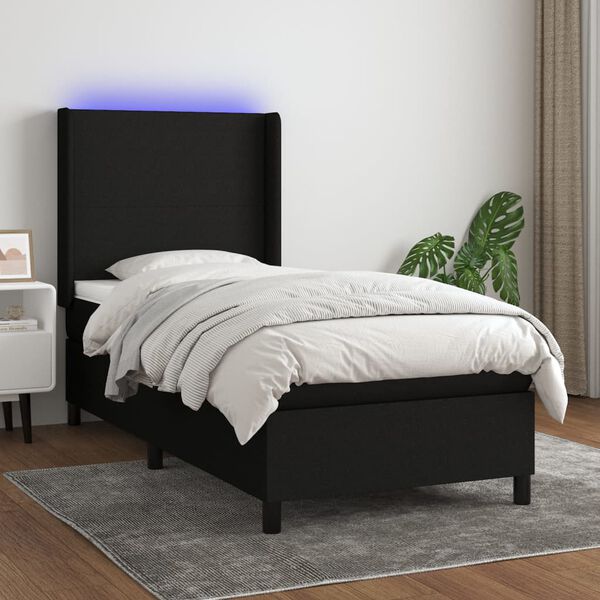 vidaXL &Kappa;&rho;&epsilon;&beta;ά&tau;&iota; Boxspring &mu;&epsilon; &Sigma;&tau;&rho;ώ&mu;&alpha; & LED &Mu;&alpha;ύ&rho;&omicron; 90x200 &epsilon;&kappa;. &Upsilon;&phi;&alpha;&sigma;&mu;ά&tau;&iota;&nu;&omicron;