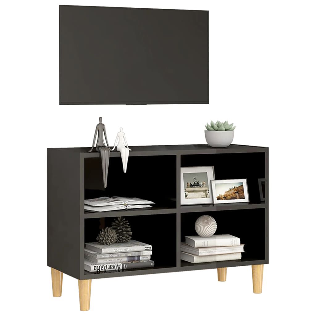 vidaXL Έπιπλο Τηλεόρασης Γυαλ. Γκρι 69,5x30x50 εκ. Μασίφ Ξύλινα Πόδια