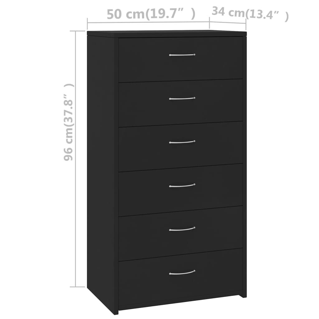 vidaXL Συρταριέρα με 6 Συρτάρια Μαύρη 50 x 34 x 96 εκ. από Επεξ. Ξύλο