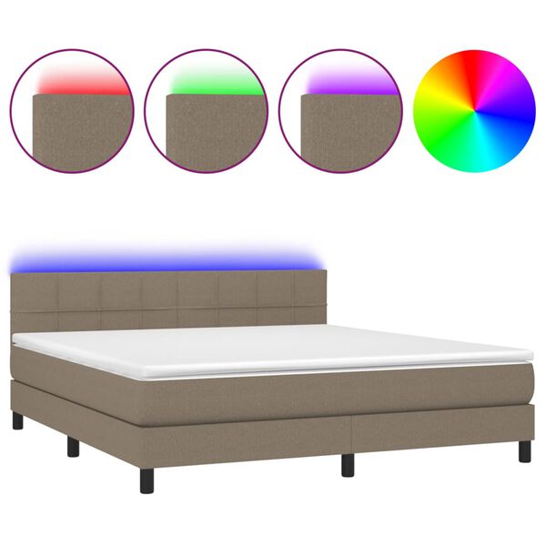 vidaXL &Kappa;&rho;&epsilon;&beta;ά&tau;&iota; Boxspring &mu;&epsilon; &Sigma;&tau;&rho;ώ&mu;&alpha; & LED Taupe 180x200 &epsilon;&kappa;. &Upsilon;&phi;&alpha;&sigma;&mu;ά&tau;&iota;&nu;&omicron;