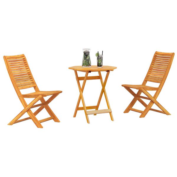 vidaXL Φορητό Σετ Μπιζερί Πτυσσόμενος 3 pcs Καφέ Μασίφ ξύλο ακακίας