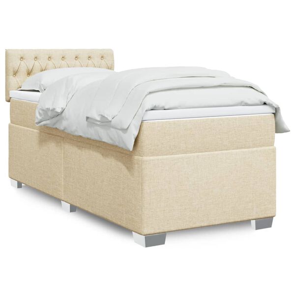 vidaXL Κρεβάτι Boxspring με Στρώμα Κρεμ 100 x 200 εκ. Υφασμάτινο