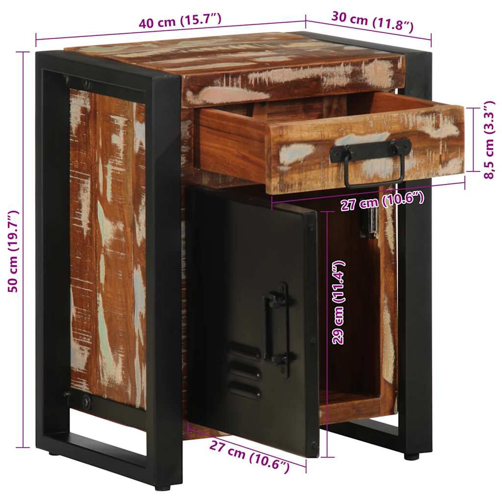 vidaXL Κομοδίνο Πολύχρωμο 40x30x50 cm Στερεό ξύλο ανακυκλωμένο