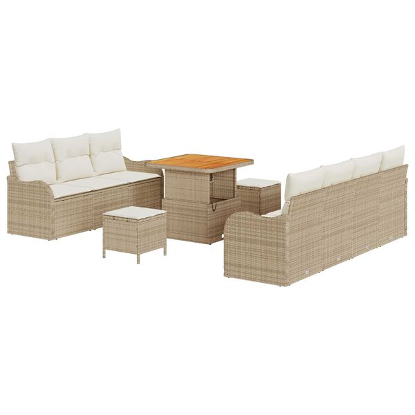 vidaXL Σετ Καναπέ Κήπου Ρυθμιζόμενο ύψος 10 pcs Μπεζ συνθετικό ρατάν