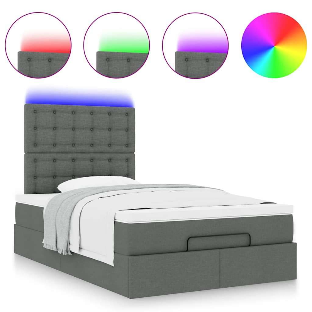 vidaXL Οθωμανικό κρεβάτι με στρώμα & LEDs Σκούρο γκρι 120x190cm Ύφασμα