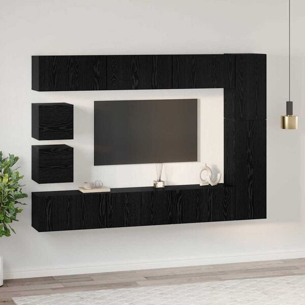 vidaXL Σετ επίπλου τηλεόρασης 10 pcs Μαύρη δρυς Επεξεργασμένο ξύλο
