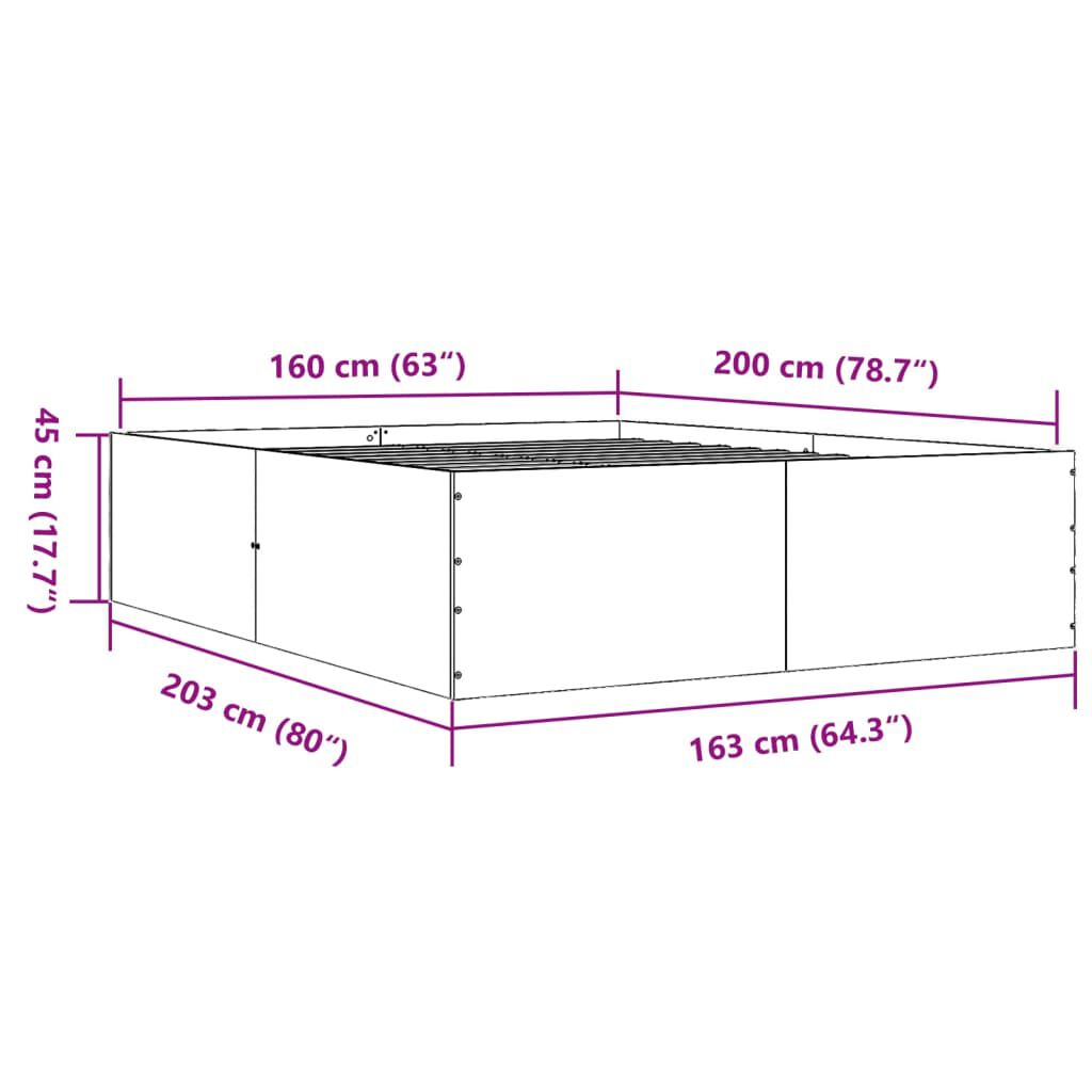 vidaXL Πλαίσιο Κρεβατιού Γκρι Σκυροδέματος 160x200 εκ. Επεξεργ. Ξύλο