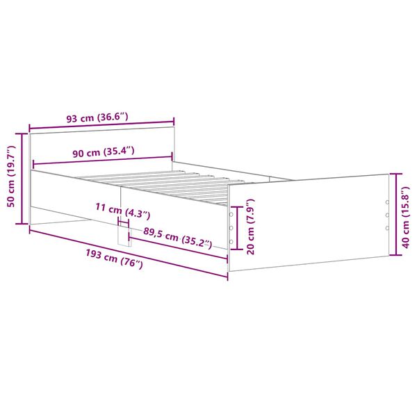 vidaXL Πλαίσιο Κρεβατιού Μαύρο 90 x 190 εκ. από Επεξεργασμένο Ξύλο