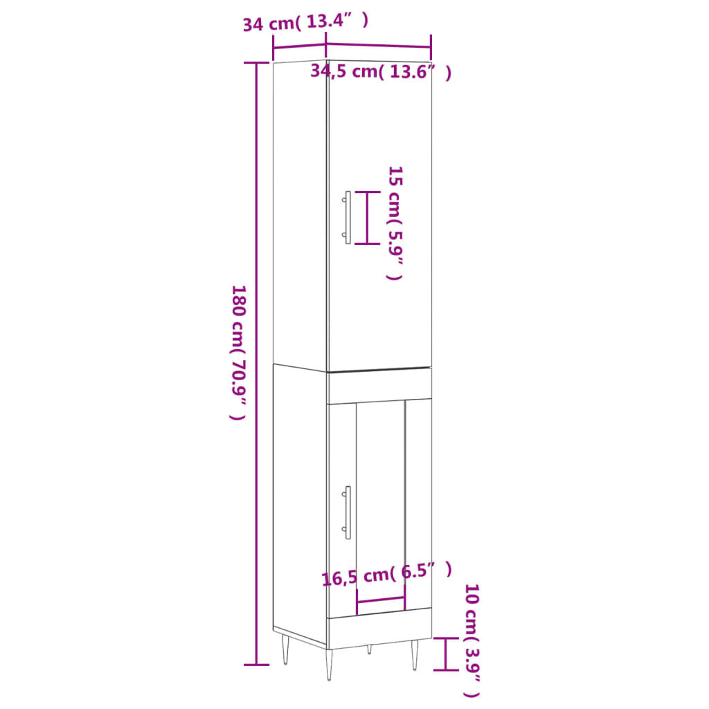 vidaXL Μπουφές Sonoma Γκρι 34,5 x 34 x 180 εκ. από Επεξεργασμένο Ξύλο