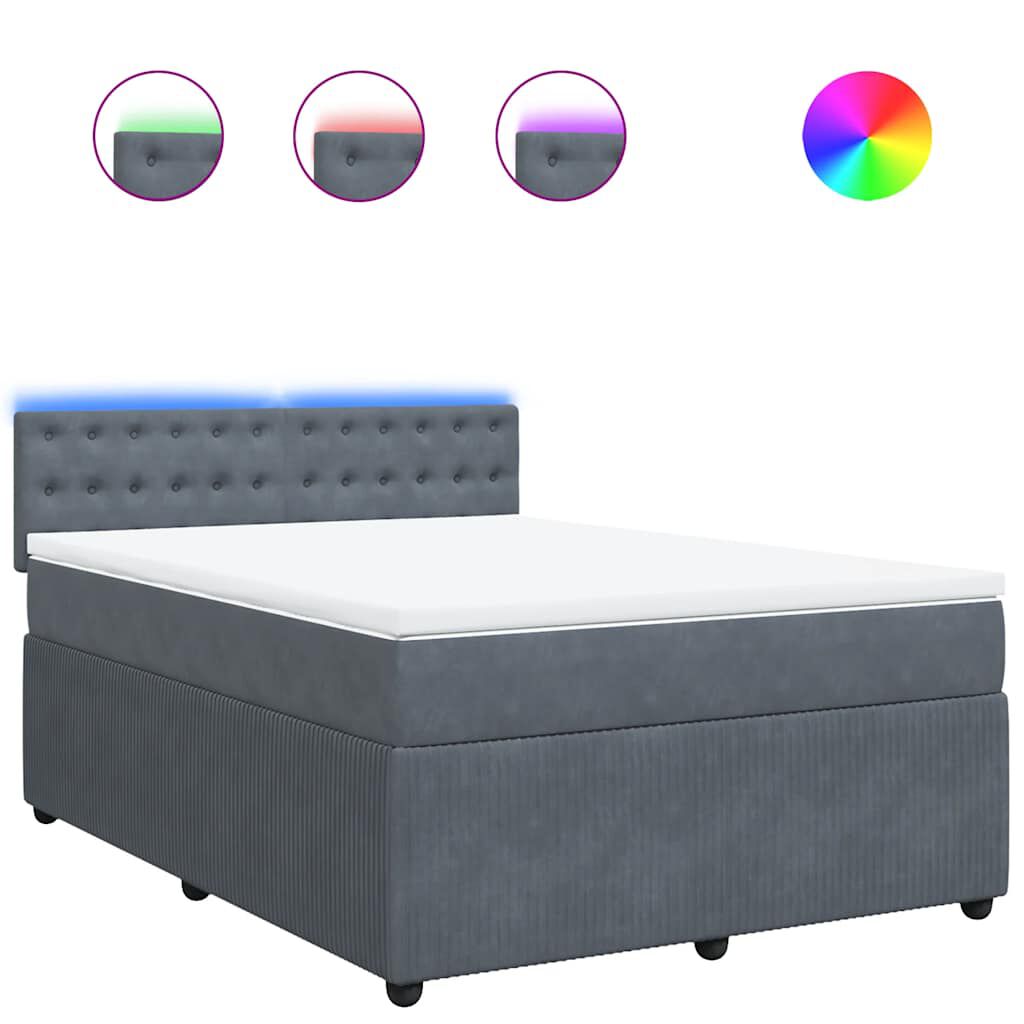 vidaXL Κρεβάτι Boxspring με Στρώμα Σκούρο Γκρι 140x200 εκ. Βελούδινο