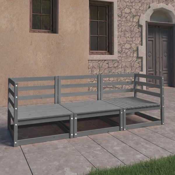 vidaXL Καναπές Κήπου Τριθέσιος Γκρι από Μασίφ Ξύλο Πεύκου