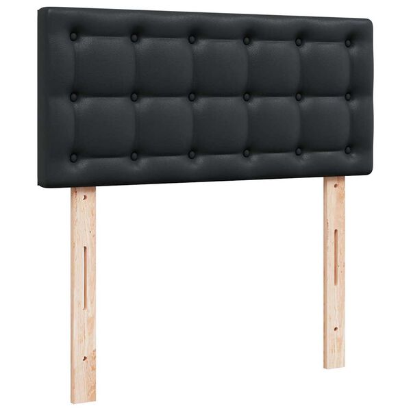 vidaXL Οθωμανικό κρεβάτι με στρώματα & LEDs Μαύρο Faux Leather