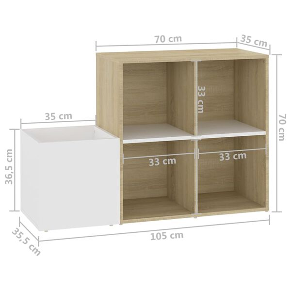 vidaXL Παπουτσοθήκη Χολ Λευκή/Sonoma Δρυς 105x35,5x70 εκ. Επεξ. Ξύλο