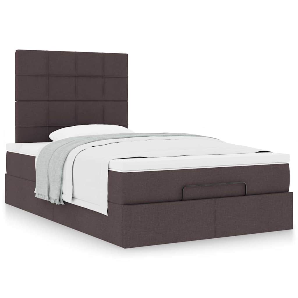 vidaXL Ottoman Κρεβάτι με Στρώμα Σκούρο Καφέ 120x200cm Ύφασμα
