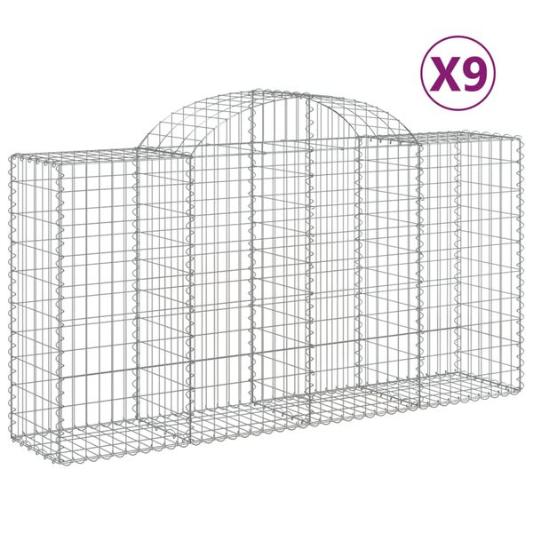 vidaXL Συρματοκιβώτια Τοξωτά 9 τεμ. 200x50x100/120 εκ. Γαλβαν. Ατσάλι