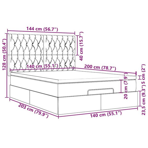 vidaXL Οθωμανικό κρεβάτι με στρώματα & LEDs Ροζ 140x200cm Βελούδο