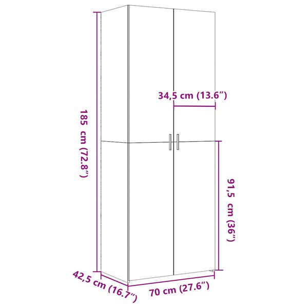 vidaXL Ντουλάπι Καφέ Δρυς 70x42,5x185 εκ. από Επεξεργασμένο Ξύλο