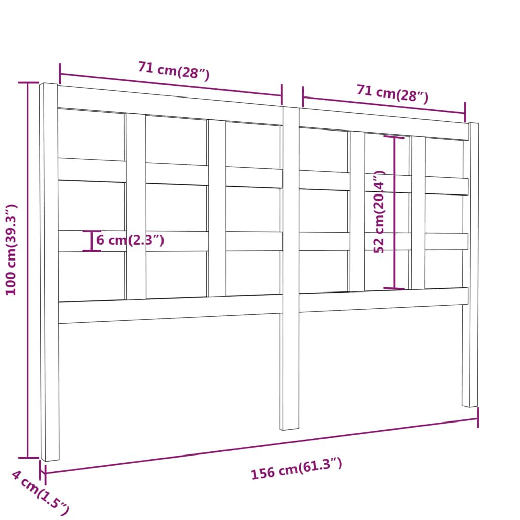 vidaXL Κεφαλάρι Κρεβατιού 156 x 4 x 100 εκ. από Μασίφ Ξύλο Πεύκου
