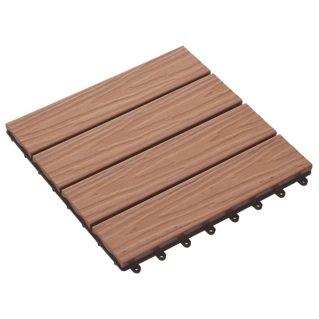 vidaXL Πλακάκια Deck 11 τεμ. Ανάγλυφα Ανοιχτό Καφέ 30x30 εκ. 1 μ² WPC