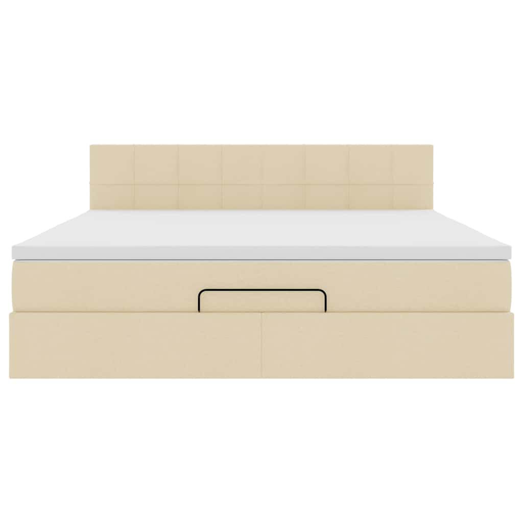 vidaXL Οθωμανικό κρεβάτι με στρώμα & LEDs Cream 180x200cm ύφασμα