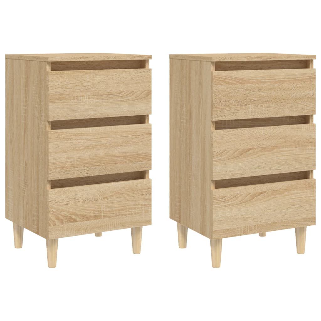 vidaXL Κομοδίνα 2 τεμ. Sonoma Δρυς 40x35x69εκ. & Πόδια από Μασίφ Ξύλο