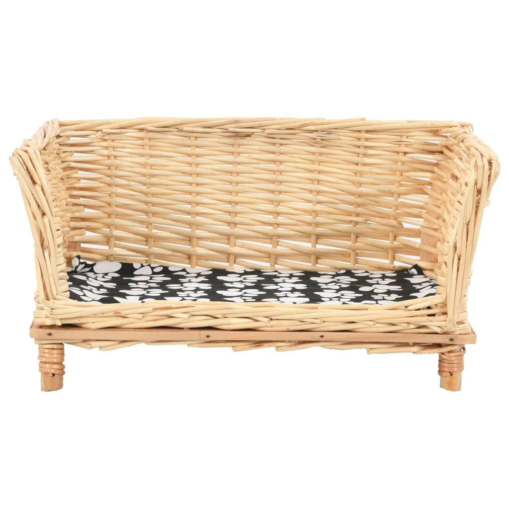vidaXL Καλάθι Σκύλου με Μαξιλάρι 50x33x30 εκ. από Φυσικό Ξύλο Ιτιάς