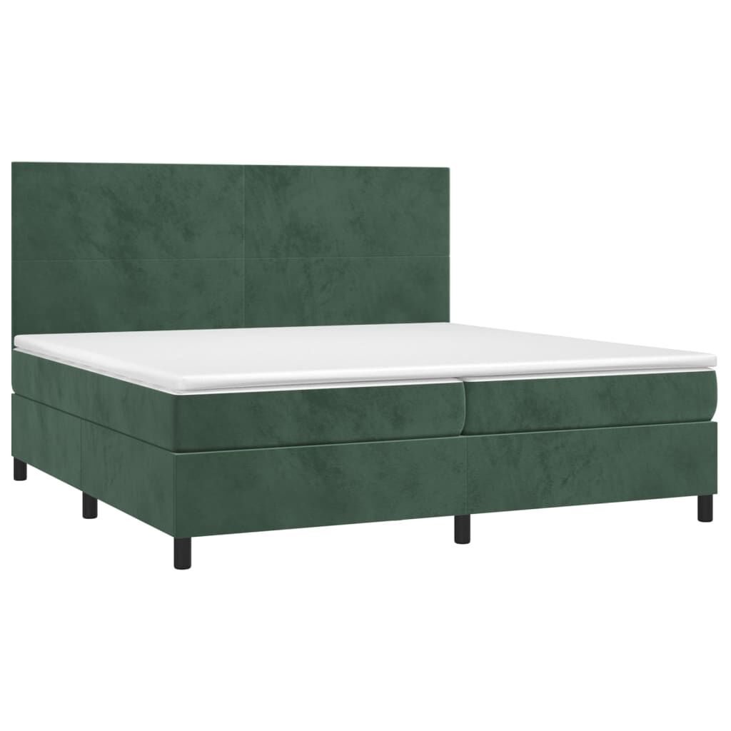 vidaXL Κρεβάτι Boxspring με Στρώμα & LED Σκ. Πράσινο 200x200εκ Βελούδο