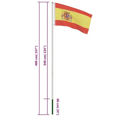 vidaXL Σημαία Ισπανίας 4 μ. με Ιστό Αλουμινίου