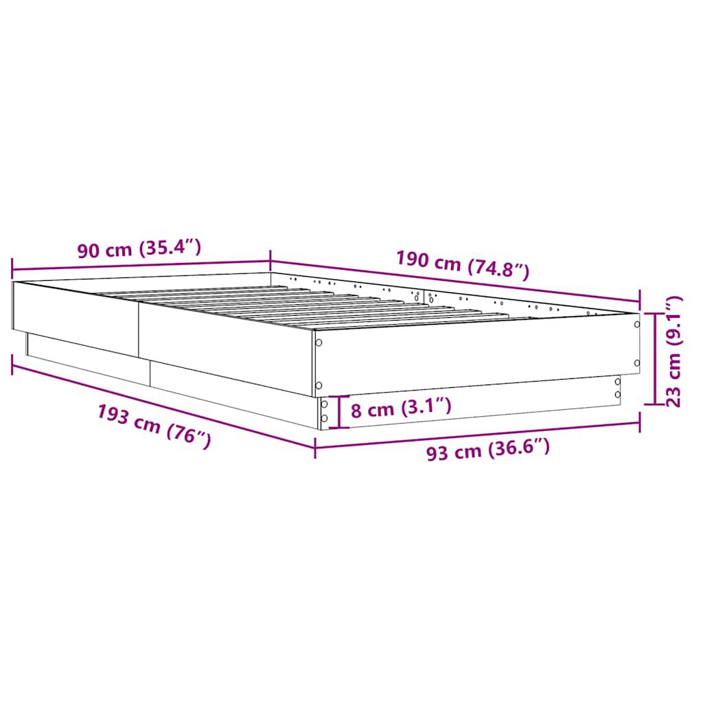 vidaXL Πλαίσιο Κρεβατιού Λευκό 90 x 190 εκ. από Επεξεργασμένο Ξύλο