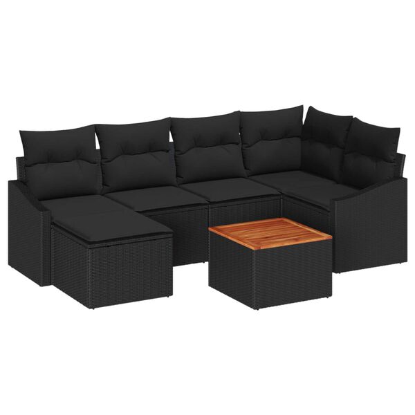 vidaXL Σετ Καναπέ Κήπου με μαξιλάρι 7 pcs Μαύρο Πολυ ράταν