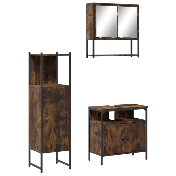 vidaXL Σετ Επίπλων Μπάνιου 3 Τεμαχίων Καπνιστή Δρυς Επεξεργασμένο Ξύλο