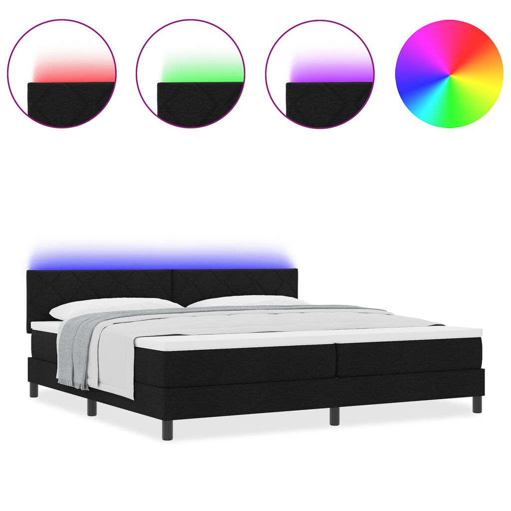 vidaXL Box Spring Κρεβάτι με Στρώμα & LED Μαύρο 200x200 εκ Ύφασμα