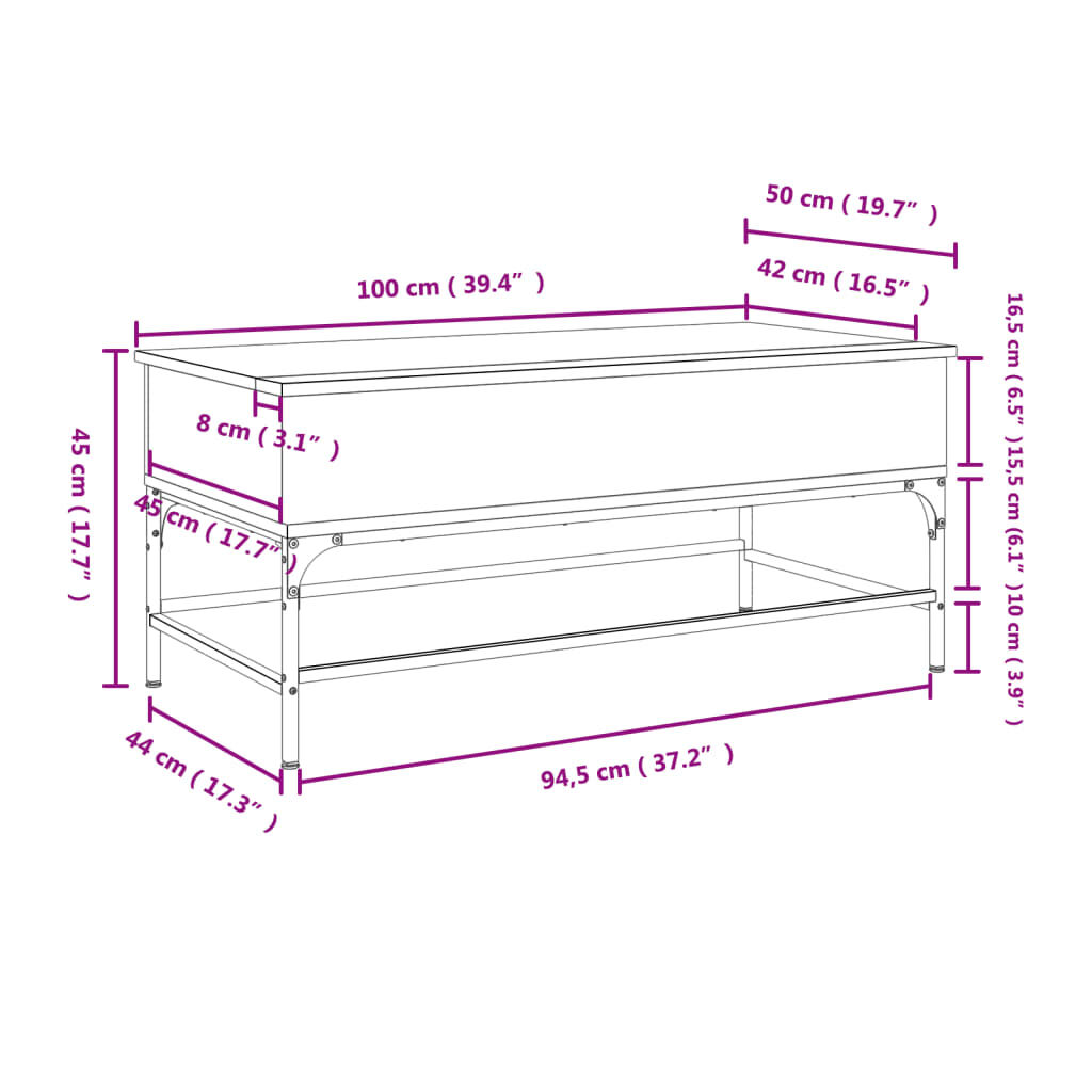 vidaXL Τραπεζάκι Σαλονιού Καφέ Δρυς 100x50x45 εκ. Επ. Ξύλο/Μέταλλο