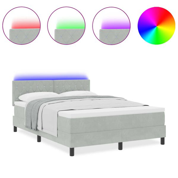 Κρεβάτι Box Spring με στρώμα & LED Ανοιχτό γκρι 160x200 εκ. Βελούδο