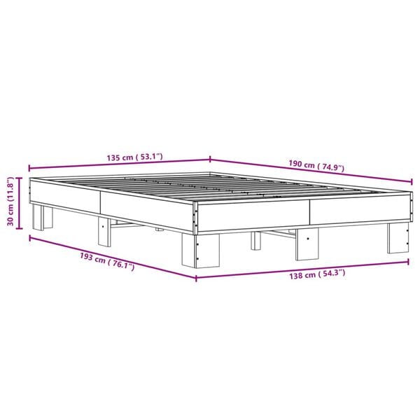 vidaXL Πλαίσιο Κρεβατιού Καφέ Δρυς 135x190 εκ. Επεξ. Ξύλο & Μέταλλο