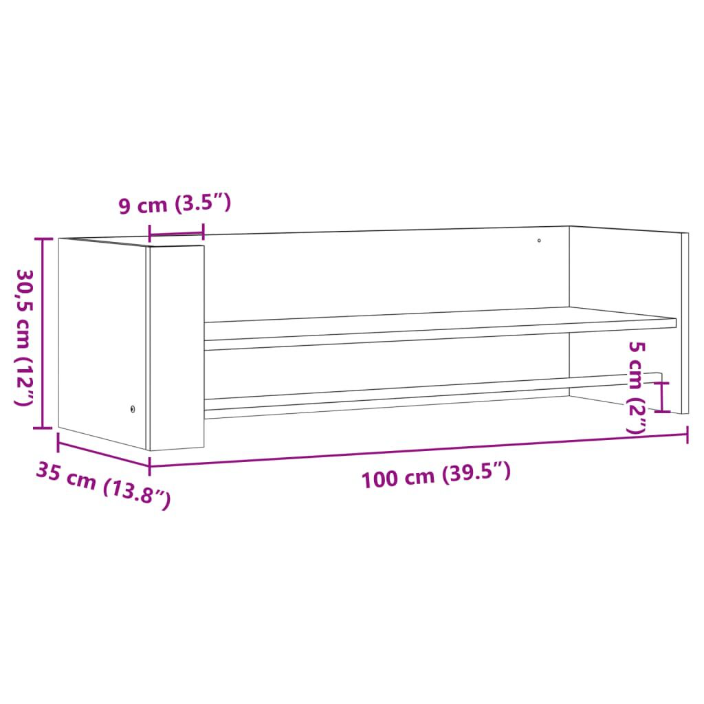 vidaXL Ραφιέρα Τοίχου Καφέ Δρυς 100x35x30,5 εκ. Επεξεργασμένο Ξύλο