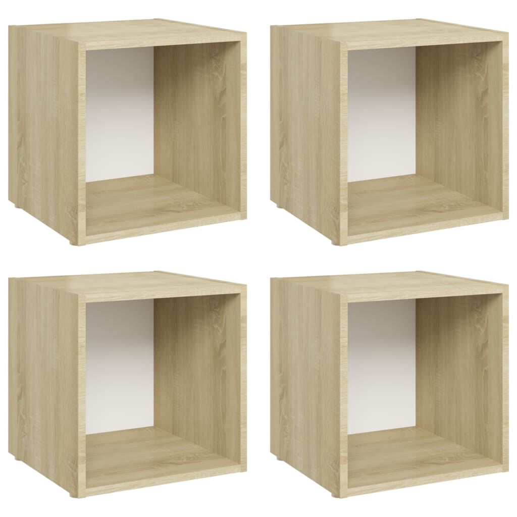 vidaXL Έπιπλα Τηλεόρασης 4 τεμ. Λευκό & Δρυς 37x35x37 εκ. Επεξ. Ξύλο