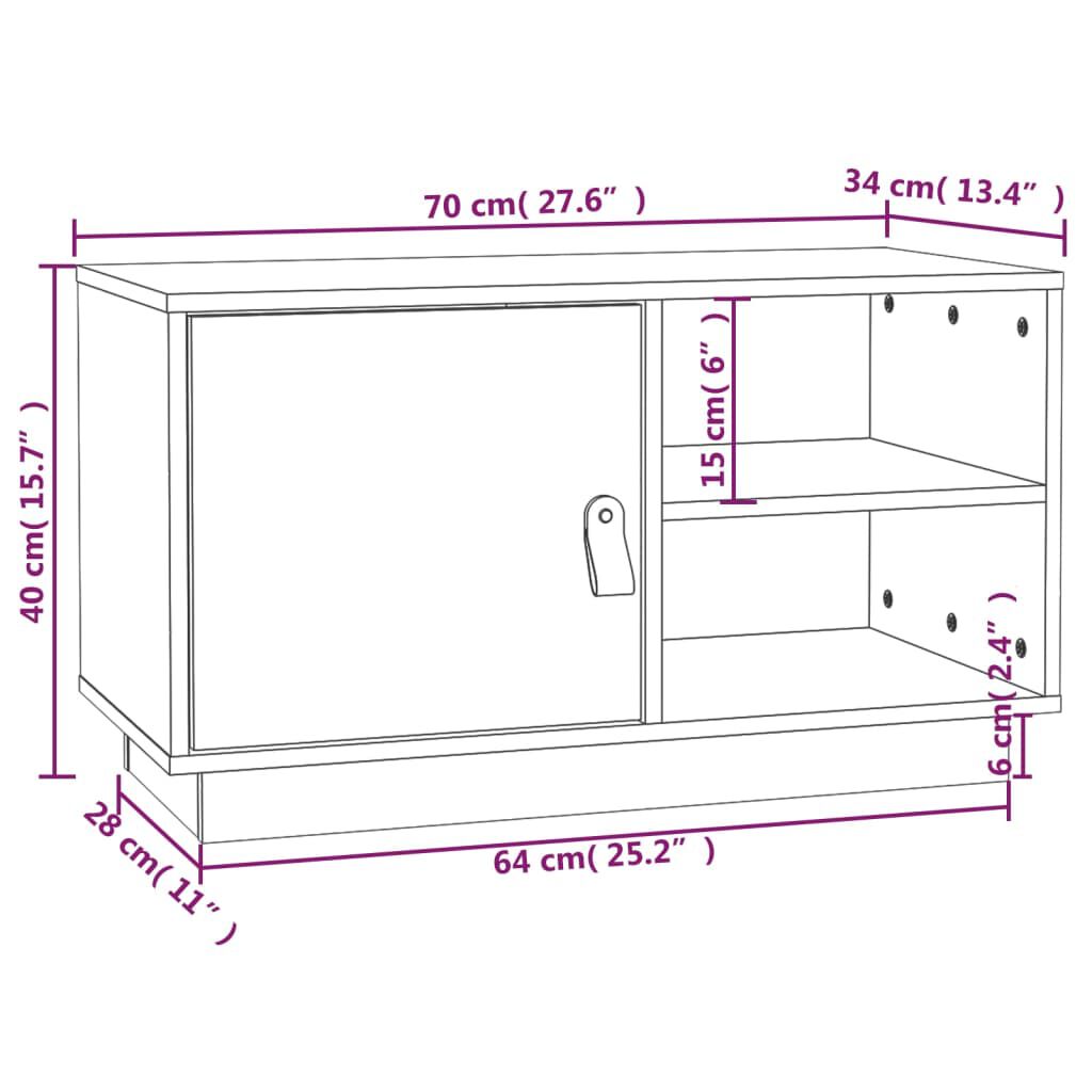 vidaXL Έπιπλο Τηλεόρασης Λευκό 70x34x40 εκ. από Μασίφ Ξύλο Πεύκου