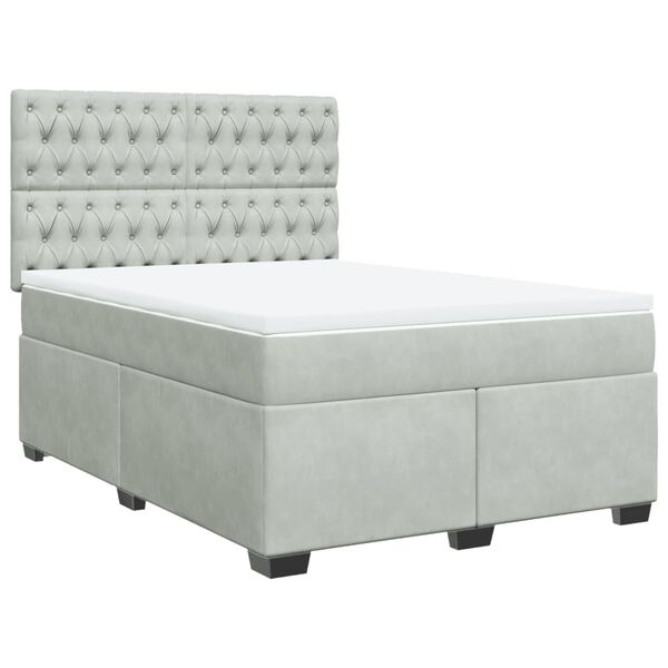 vidaXL Κρεβάτι Boxspring με Στρώμα Ανοιχτό Γκρι 140x190 εκ. Βελούδινο
